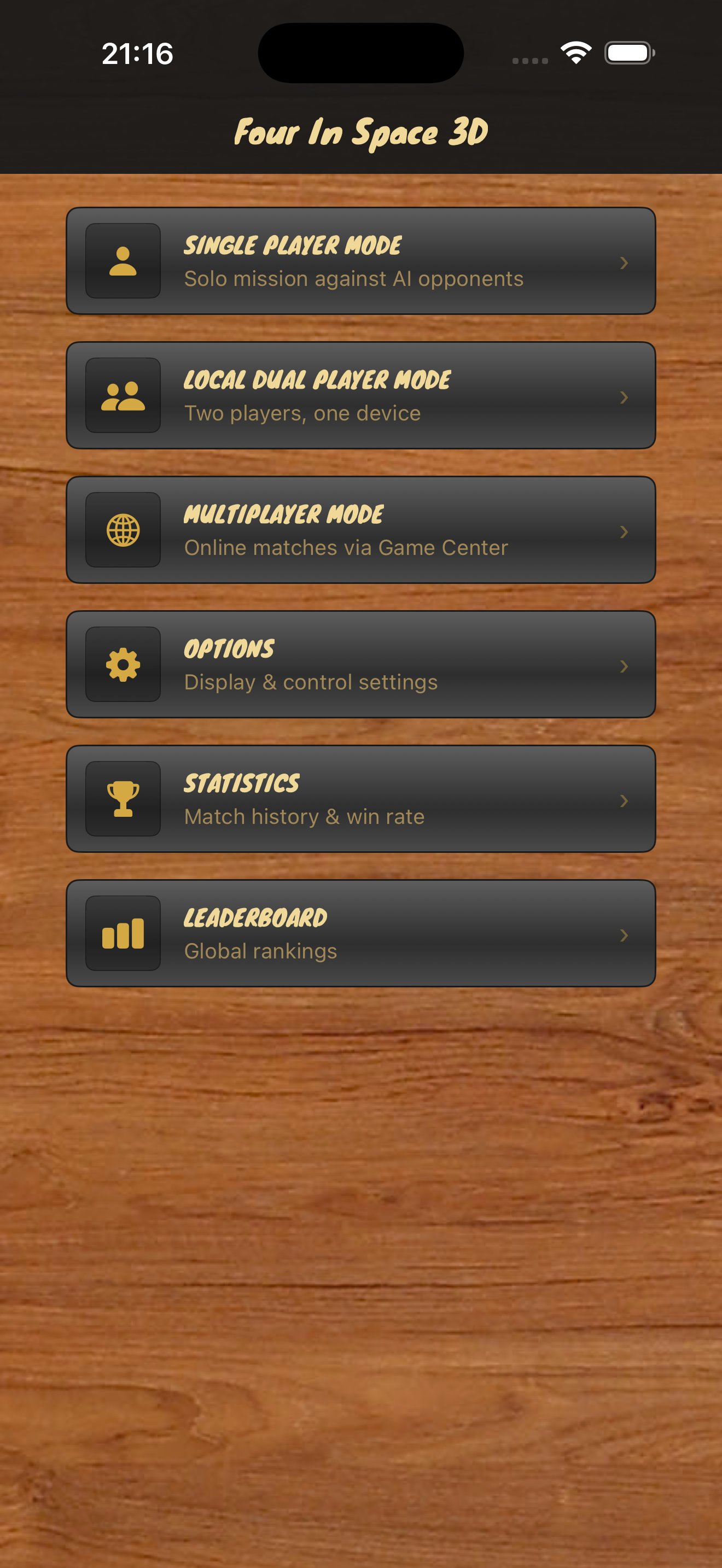 Four In Space 3D - Main Menu